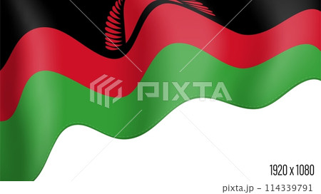 Malawi country flag realistic independence day background. Malawi commonwealth banner in motion waving, fluttering in wind. Festive patriotic HD format template for independence day 114339791