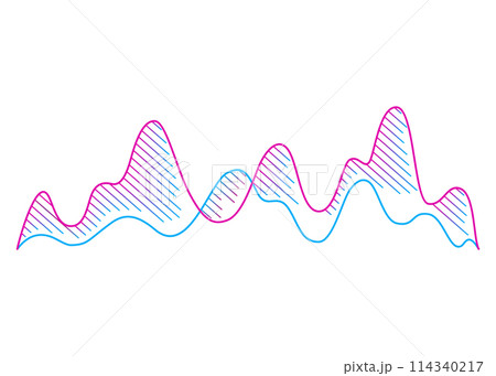 Color sound wave. Audio digital equalizer technology, musical pulse vector Illustration. Voice line waveform or volume level symbol. Curve radio wave 114340217