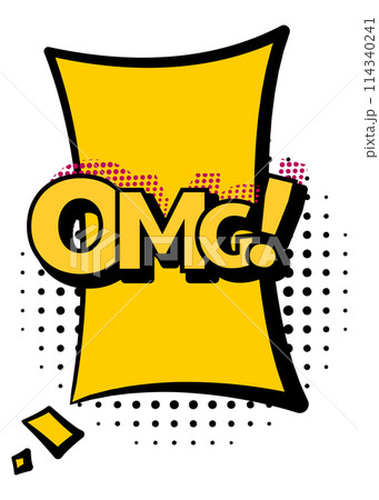 Comic colored hand drawn speech bubble. Retro cartoon sticker. Funny design vector item illustration. Comic text OMG sound effect in pop art style 114340241
