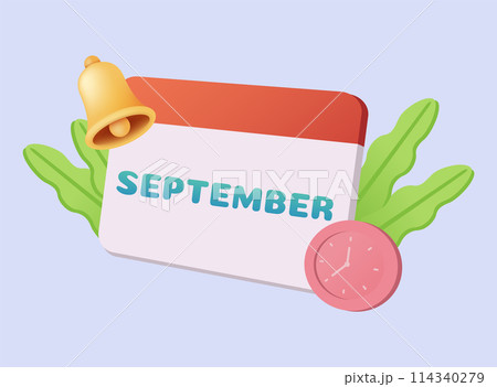 3d calendar icon. September. Daily schedule planner. Calendar events plan, work planning concept. 3d cartoon simple vector illustration 114340279