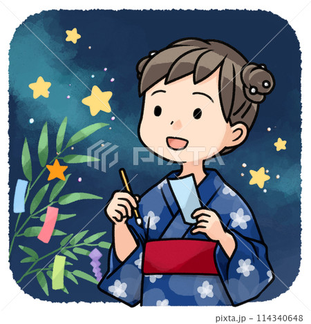 七夕の女の子（夜空） 114340648