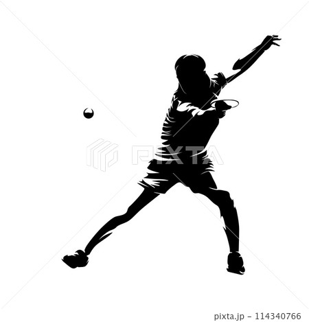 Table tennis female player, woman playing ping pong, isolated vector silhouette 114340766