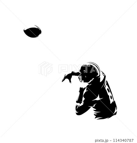 Football player, quarterback throws ball, isolated vector silhouette Football player, quarterback throws ball, isolated vector silhouette 114340787