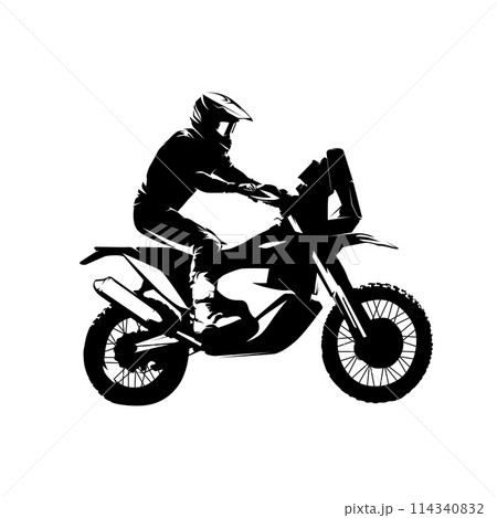 Motorcycle, desert rally, isolated vector silhouette, ink drawing. Motorsport Motorcycle, desert rally, isolated vector silhouette, ink drawing. Motorsport 114340832