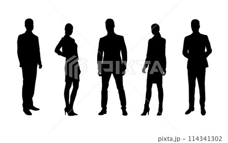 Group of business people, set isolated vector silhouettes. Business men and women 114341302