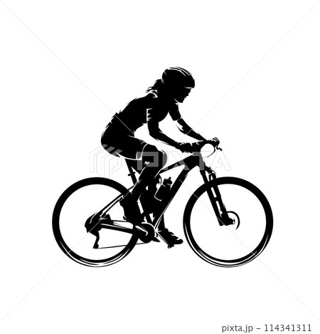 Woman riding a mountain bike, side view, isolated vector silhouette 114341311