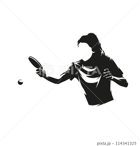 Table tennis, woman playing ping pong, isolated vector silhouette Table tennis, woman playing ping pong, isolated vector silhouette 114341325