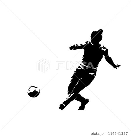 Soccer, woman playing football, passing ball, isolated vector silhouette, ink drawing 114341337