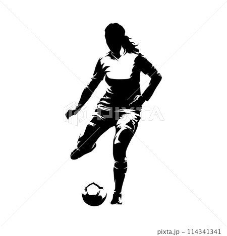 Football, woman playing soccer, female football player kicking ball, isolated vector silhouette Football, woman playing soccer, female football player kicking ball, isolated vector silhouette 114341341