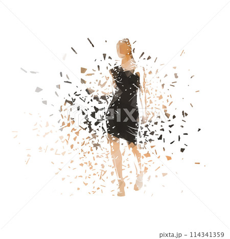 Business woman walking, isolated low poly vector illustration with shatter effect, front view Business woman walking, isolated low poly vector illustration with shatter effect, front view 114341359