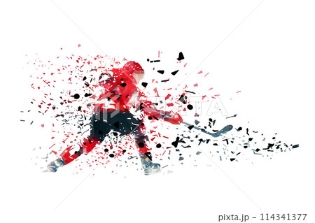 Ice hockey player shooting puck, isolated low poly vector illustration with shatter effect Ice hockey player shooting puck, isolated low poly vector illustration with shatter effect 114341377