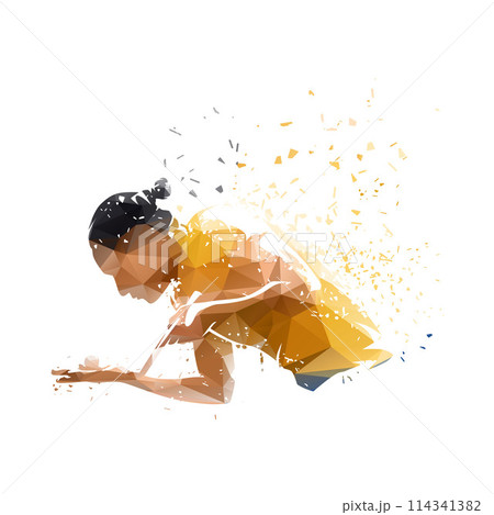 Table tennis, woman playing table tennis. Serving in ping pong, isolated low poly vector 114341382