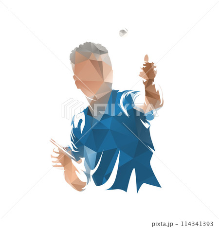Table tennis, man playing ping pong. Serving in table tennis, isolated low poly vector illustration Table tennis, man playing ping pong. Serving in table tennis, isolated low poly vector illustration 114341393