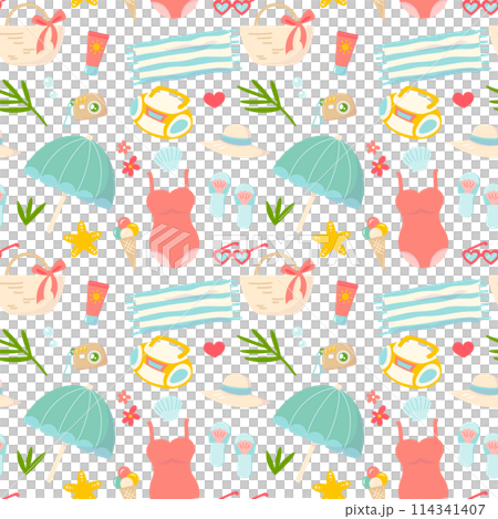 Summer beach holiday elements pattern for print, fabric, textile, wrapping paper. Vector illustration 114341407