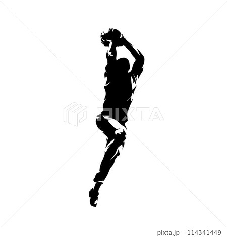 Basketball player slam dunk isolated vector silhouette Basketball player slam dunk isolated vector silhouette 114341449