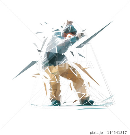 Snowboarding, isolated low poly vector illustration, winter sport athlete, snowboarder 114341817