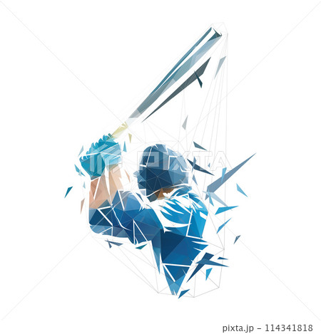 Baseball player logo, baseball batter, isolated low poly vector illustration 114341818