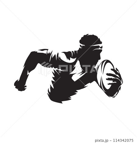 Rugby player logo, side view, isolated vector silhouette 114342075