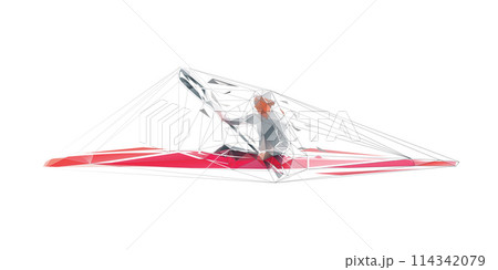 Canoe flatwater, isolated low poly vector silhouette, geometric drawing. Water sport logo, side view Canoe flatwater, isolated low poly vector silhouette, geometric drawing. Water sport logo, side view 114342079