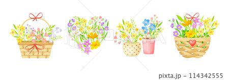 Spring Floral Composition with Blooming Flora Vector Set 114342555