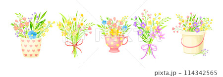 Spring Floral Composition with Blooming Flora Vector Set Spring Floral Composition with Blooming Flora Vector Set 114342565