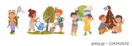 Kids Take Care of Planet Earth and Clean Environment Vector Set Kids Take Care of Planet Earth and Clean Environment Vector Set 114342630