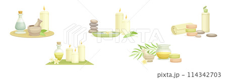 Spa and Aromatherapy Relax Procedure and Treatment Object Vector Set Spa and Aromatherapy Relax Procedure and Treatment Object Vector Set 114342703