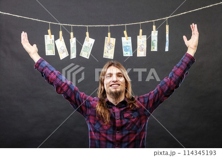 Rich man with laundry of money Rich man with laundry of money 114345193