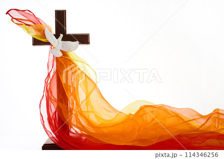 Pentecost Sunday. Pentecost background with flying dove 114346256