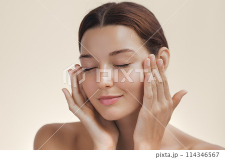 Cosmetics Skin Care Concept Photo Woman Perfect Face Close-up Portrait Cosmetics Skin Care Concept Photo Woman Perfect Face Close-up Portrait 114346567