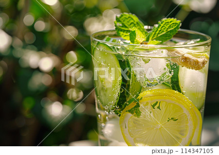 Refreshing Lemon and Lime Mint Drink 114347105