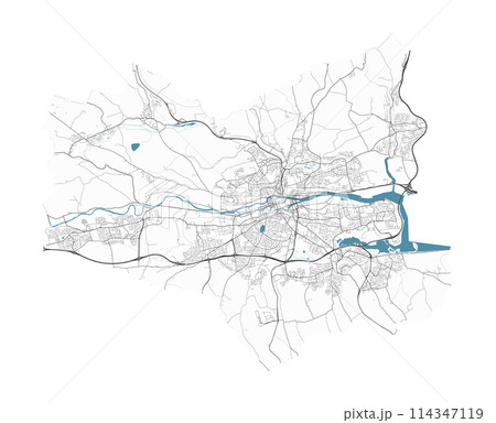 Map of Cork, Ireland. Detailed city map, metropolitan area border. 114347119