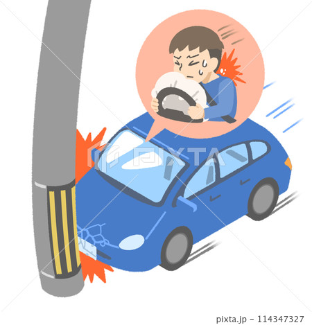電柱にぶつかる車 電柱にぶつかる車 114347327
