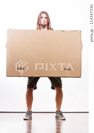 Delivery man holding a paper box. Delivery man holding a paper box. 114347330