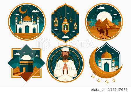 Isra Miraj flat cartoon compositions set 114347673