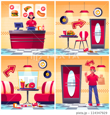 Fast food restaurant cartoon mini composition set 114347929