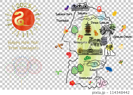 2025年山形縣賀年片旅遊景點插畫圖 114348442