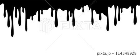 Dripping oil and paint. Seamless pattern with black silhouette melting liquid. Drip, splash, flows inks border. Painted background. Vector illustration 114348929