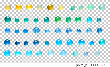 青色と緑色が多めのガラス玉イラストアイコンセット　背景透明 114349246