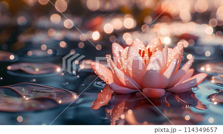 Lotus Flower on Serene Water at Twilight Lotus Flower on Serene Water at Twilight 114349657
