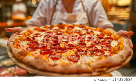 モダンなレストランのキッチンで集中したシェフとそのチーム。レストラン・料理のイメージ。 114350654