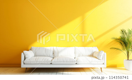 デザイナー家具と室内緑を備えたモダンでおしゃれなダイニングスペース。リラックスできる雰囲気。 114350741