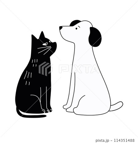 Cute dog and cat best friends, Cartoon dog or puppy and cat characters design 114351488