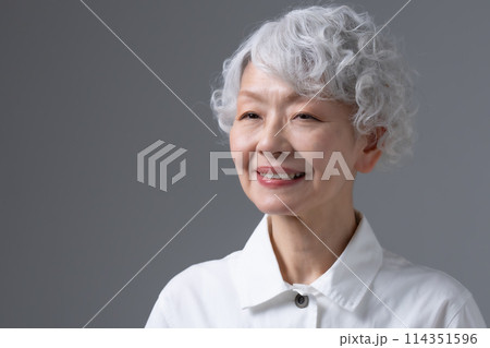 グレーヘアの女性 ポートレート グレーヘアの女性 ポートレート 114351596