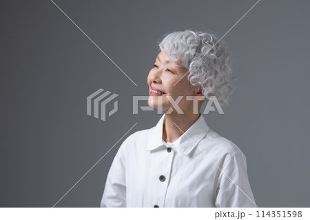 グレーヘアの女性　ポートレート 114351598
