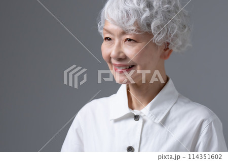 グレーヘアの女性　ポートレート 114351602