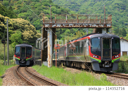 阿波大宮駅で行き違う特急「うずしお」（JR四国　2700系） 114352716