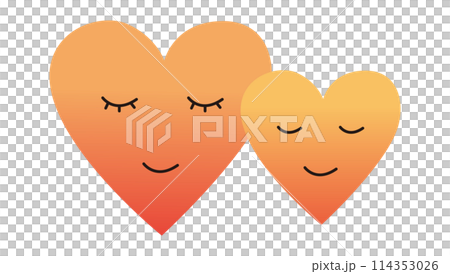 Two hearts, big and small, standing close together with closed eyes and smiling 114353026