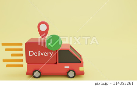 Delivery van ready for delivery, 3d render logistic and delivery icon concept and copy space on yellow background 114353261