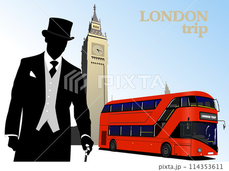 London trip poster with Modern London double Decker red bus. Vector 3d illustration London trip poster with Modern London double Decker red bus. Vector 3d illustration 114353611